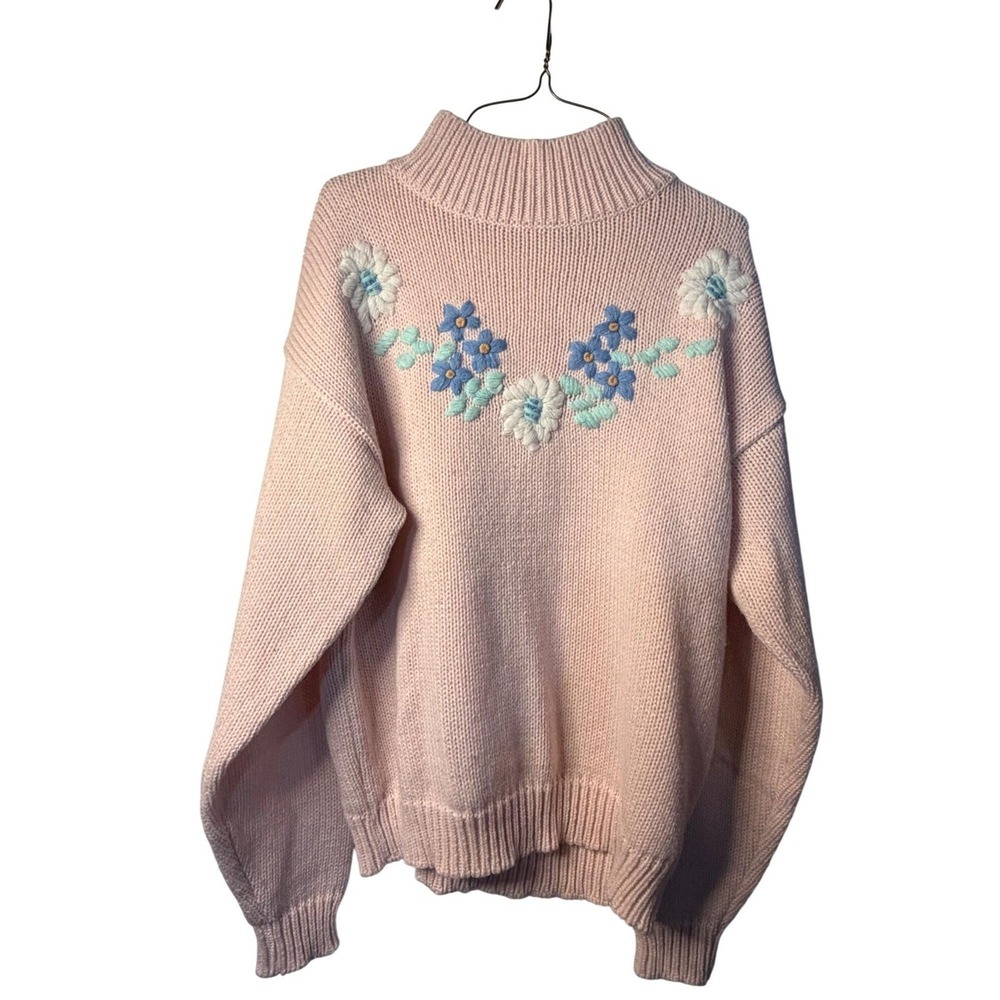 VTG Carriage Court Womens Medium Sweater Ribbed‎ Embroidered Floral Knit Classic